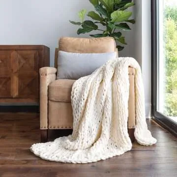 Linen Market Beddings Oversized Chunky Knit Throw Blanket Acrylic Hypoallergenic - 47'' x 59'' Cozy Home Accent for Snuggling, Lounging, and Stylish Décor (Ivory)