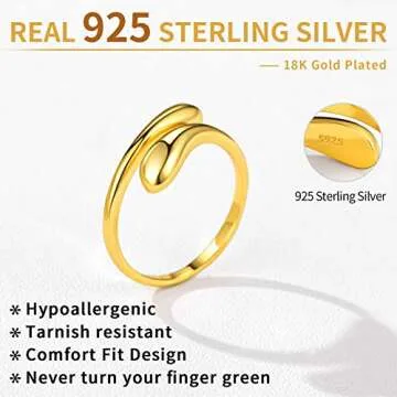 ChicSilver 18K Gold Plated Adjustable Ring for Women