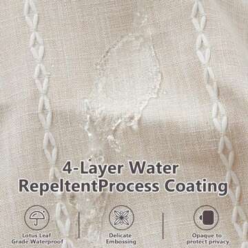 BESBESME Boho Farmhouse Shower Curtain Set with Hooks, Striped Linen Heavy Duty Fabric Shower Curtain for Bathroom, Water Repellent Rustic Vintage Country Shower Curtain with Tassels, Beige, 72"x72"