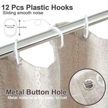 BESBESME Boho Farmhouse Shower Curtain Set with Hooks, Striped Linen Heavy Duty Fabric Shower Curtain for Bathroom, Water Repellent Rustic Vintage Country Shower Curtain with Tassels, Beige, 72"x72"