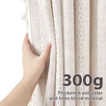 BESBESME Boho Farmhouse Shower Curtain Set with Hooks, Striped Linen Heavy Duty Fabric Shower Curtain for Bathroom, Water Repellent Rustic Vintage Country Shower Curtain with Tassels, Beige, 72"x72"