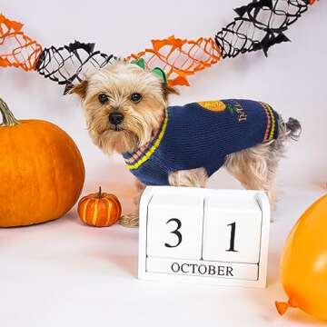 DOGGYZSTYLE Dog Halloween Sweater Pumpkin Halloween Dog Cat Costumes with Leash Hole Puppy Turtlenec...