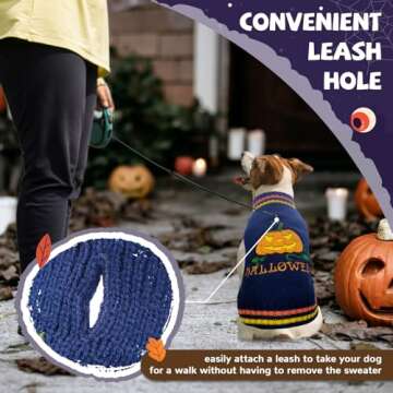DOGGYZSTYLE Dog Halloween Sweater Pumpkin Halloween Dog Cat Costumes with Leash Hole Puppy Turtleneck Knitwear for Small Midum Large Dogs Winter Warm Pet Clothes Funny Holiday Party Outfit (Blue,S)