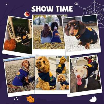 DOGGYZSTYLE Dog Halloween Sweater Pumpkin Halloween Dog Cat Costumes with Leash Hole Puppy Turtleneck Knitwear for Small Midum Large Dogs Winter Warm Pet Clothes Funny Holiday Party Outfit (Blue,S)