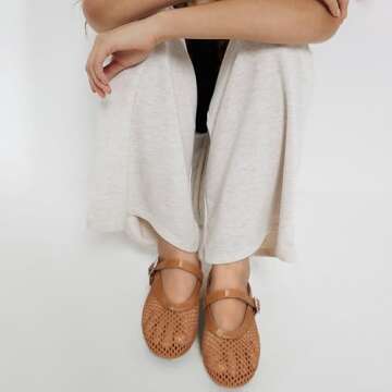 MICIFA Mesh Ballet Flats for Women, Fishnet Buckle Strap Ballerina Shoes Comfy Casual Office Flats B...