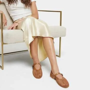 MICIFA Mesh Ballet Flats for Women, Fishnet Buckle Strap Ballerina Shoes Comfy Casual Office Flats Brown