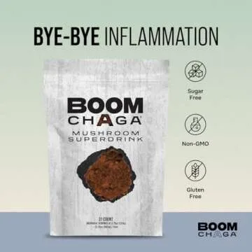 BOOM Chaga Mushroom Superdrink, Liquid Concentrate with Antioxidants for Anti-Inflammation and Immunity Boost, Beta-Glucans for Heart Health, Oxalate-Free, 31 Single-Serving Packets