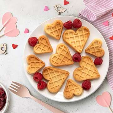 Valentine's Day Mini Hearts Waffle Maker - Bake 9 Heart Shaped Waffles or Pancakes w Electric Nonsti...