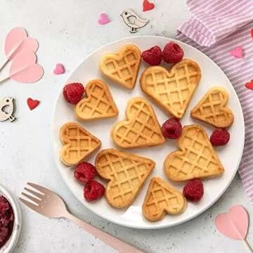 Valentine's Day Mini Hearts Waffle Maker - Bake 9 Heart Shaped Waffles or Pancakes w Electric Nonsti...