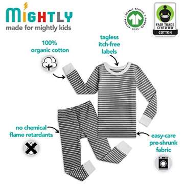 Mightly Organic Cotton Pajamas for Kids - Gray Stripe