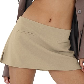 KMBANGI Low Waist Mini Skirt for Women Gothic Low Rise Skirts Cute Aesthetic Retro Y2k Short Denim Skirt Harajuku Grunge(Wrap Apricot,M)