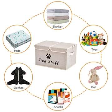Geyecete Large Storage Boxes - Large Linen Fabric Foldable Storage Cubes Bin Box Containers with Lid and Handles for Dog Apparel & Accessories, Dog Coats, Dog Toys, Dog Clothing(Beige)