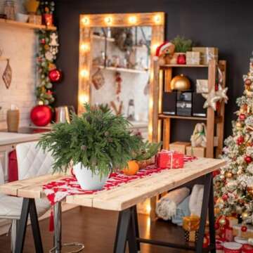 6 Pcs Christmas Artificial Pine Branches,17.3'' Plastic Pine Stems with pine cones for Christmas Decorations Home Indoor Outdoor, Realistic Greenery Cedar Branch for Vases Wreaths Garland Table Decor