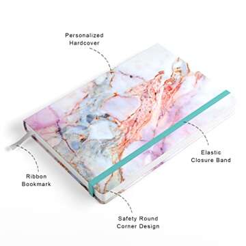 Huamxe Lined Journal Notebook, Marble Hardcover, Medium 5.7 x 8.4 in, 160 Pages Thick Paper, Cute Ae...