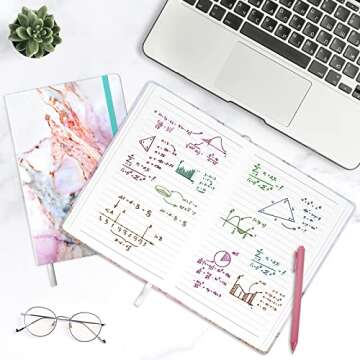 Huamxe Lined Journal Notebook, Marble Hardcover, Medium 5.7 x 8.4 in, 160 Pages Thick Paper, Cute Aesthetic A5 College Ruled Notebook for Journaling Writing Work Office School Men Women, Pink Ink