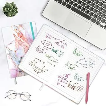 Huamxe Lined Journal Notebook, Marble Hardcover, Medium 5.7 x 8.4 in, 160 Pages Thick Paper, Cute Aesthetic A5 College Ruled Notebook for Journaling Writing Work Office School Men Women, Pink Ink