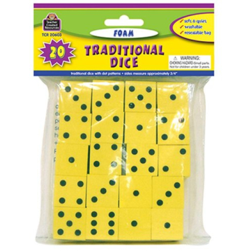 Quiet Foam Dice for Classroom and Home Use - 20 Pack