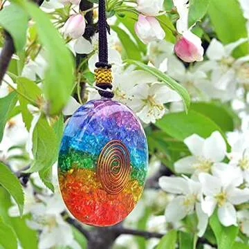 Orgonite Crystals Seven Chakra Rainbow Orgone Pendant - Orgone Chakra Healing Stones Necklace for Yoga, Meditation, Reiki Gifts, Office & Home Decor