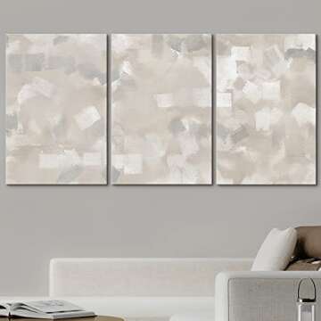 wall26 Canvas Print Wall Art Set Gray, White & Tan Paint Smudge Display Abstract Shapes Illustration...