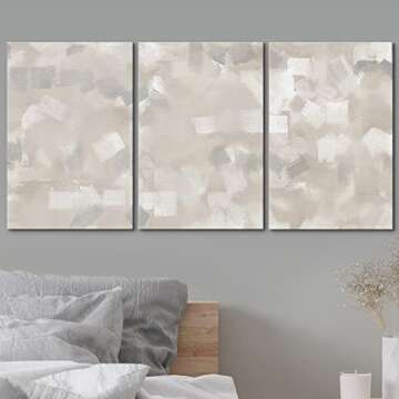 wall26 Canvas Print Wall Art Set Gray, White & Tan Paint Smudge Display Abstract Shapes Illustrations Modern Art Bohemian Colorful Multicolor Ultra for Living Room, Bedroom, Office - 16"x24"x3 Panels