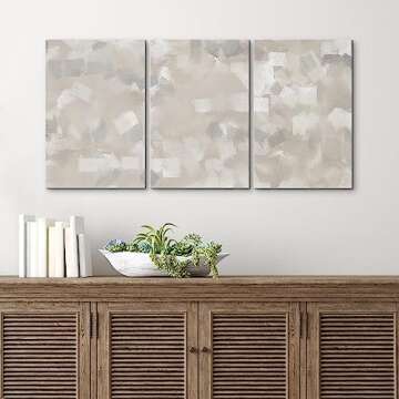 wall26 Canvas Print Wall Art Set Gray, White & Tan Paint Smudge Display Abstract Shapes Illustrations Modern Art Bohemian Colorful Multicolor Ultra for Living Room, Bedroom, Office - 16"x24"x3 Panels