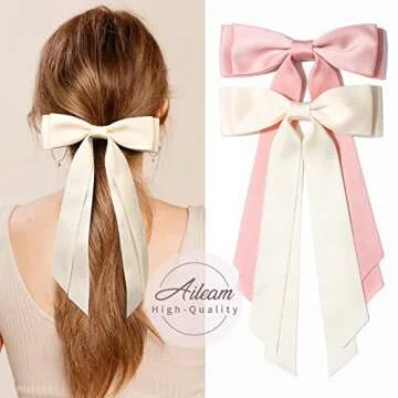 Stylish 2PCS Silky Satin Hair Bows for Girls Accessories