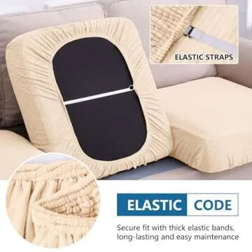 hyha Waterproof Couch Cushion Covers, Washable Sofa Cushion Slipcovers, Thick Stretch Jacquard Fabric, Couch Sofa Covers for Pets with Elastic Bottom (3 Pieces, Beige)