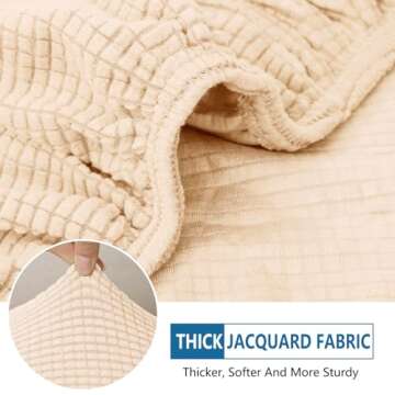 hyha Waterproof Couch Cushion Covers, Washable Sofa Cushion Slipcovers, Thick Stretch Jacquard Fabric, Couch Sofa Covers for Pets with Elastic Bottom (3 Pieces, Beige)