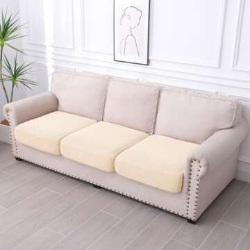 hyha Waterproof Couch Cushion Covers, Washable Sofa Cushion Slipcovers, Thick Stretch Jacquard Fabric, Couch Sofa Covers for Pets with Elastic Bottom (3 Pieces, Beige)