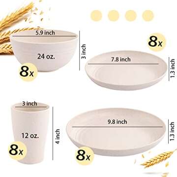 Supernal Wheat Straw Dinnerware Sets for 8,Microwave Dishwasher Safe,Unbreakable Dinnerware,Reusable...