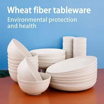 Supernal Wheat Straw Dinnerware Sets for 8,Microwave Dishwasher Safe,Unbreakable Dinnerware,Reusable Tableware Set,Beige Set 16pcs Plates, 8pcs Bowls, 8pcs Cups.