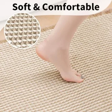 GRLYUH Waffle Bath Mat - Boho Bathroom Rugs Non Slip Washable, Super Absorbent & Quick Dry, Small Bath Mats Farmhouse Bathroom Decor, 18'' x 30'', Khaki and White