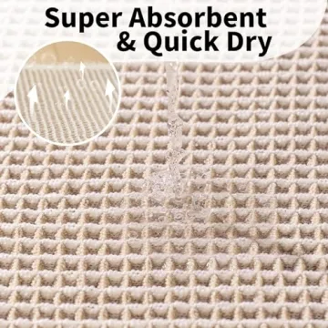 GRLYUH Waffle Bath Mat - Boho Bathroom Rugs Non Slip Washable, Super Absorbent & Quick Dry, Small Bath Mats Farmhouse Bathroom Decor, 18'' x 30'', Khaki and White