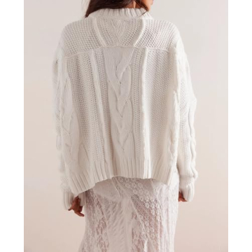 Anoumcy Cable Knit Cropped Sweaters for Women Long Sleeve Crewneck Sweater Pullover Tops 2024 Fall Winter Trendy Outfits White M