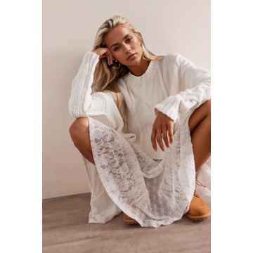 Anoumcy Cable Knit Cropped Sweaters for Women Long Sleeve Crewneck Sweater Pullover Tops 2024 Fall Winter Trendy Outfits White M