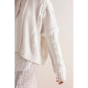 Anoumcy Cable Knit Cropped Sweaters for Women Long Sleeve Crewneck Sweater Pullover Tops 2024 Fall Winter Trendy Outfits White M