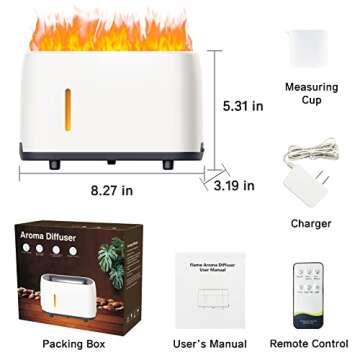 Mostop Flame Diffuser Humidifier Auto Off 240ml Essential Oil Diffuser with Remote Control, 7 Color Changing Light Aroma Humidifier with Fire Flame Effect Cool Mist Diffuser for Home,Office,Spa,Gym