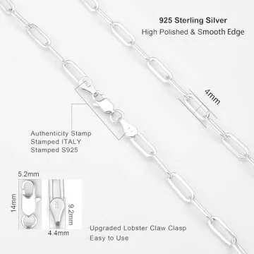 Waitsoul 925 Sterling Silver Paperclip Lobster Clasp Chain 4mm Necklace for Women Men Diamond Cut Silver Necklace Chain 16-30 Inches(16)