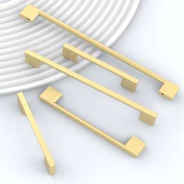 9BUILD 10 Pack Brushed Gold Cabinet Pulls 5 Inch Cabinet Handles Kitchen Cabinet Hardware Kitchen Handles for Cabinets Brass Dresser Pulls Kitchen Pulls