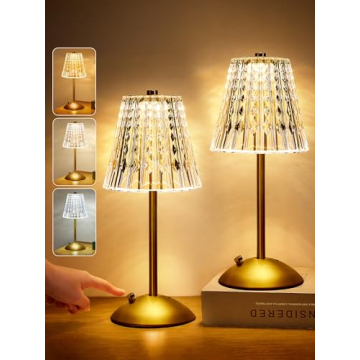 Dimmable Rechargeable Crystal Touch Lamps Set of 2