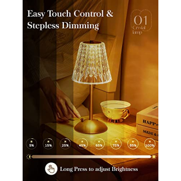 Dimmable Rechargeable Crystal Touch Lamps Set of 2