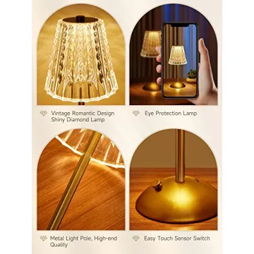 Dimmable Rechargeable Crystal Touch Lamps Set of 2