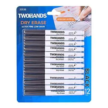 TWOHANDS Dry Erase Markers Ultra Fine Tip,0.7mm,Low Odor,Extra Fine Point,Black,Whiteboard Markers for Office,Home,or Planning Whiteboard,12 Count,20536