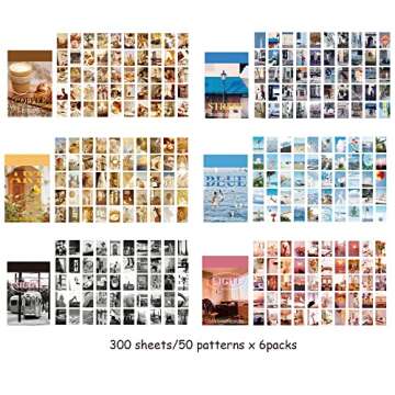 6 Sets 300 Pcs Washi Stickers Book for Journaling, Daily Scenery Life Stuff Travel Sricker Vintage A...