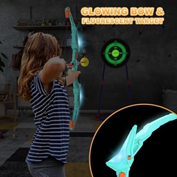 Kmuxilal 2 Pack Kids Bow and Arrow Set with LED Flash Lights, 14 Suction Cup Arrows and Fluorescence Standing Target-Perfect Indoor and Outdoor Archery Set Toy Gift for Boys and Girls Ages 4-12