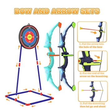 Kmuxilal 2 Pack Kids Bow and Arrow Set with LED Flash Lights, 14 Suction Cup Arrows and Fluorescence Standing Target-Perfect Indoor and Outdoor Archery Set Toy Gift for Boys and Girls Ages 4-12