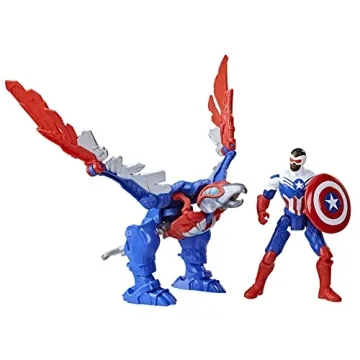 Marvel Mech Strike Mechasaurs, 4-Inch Captain America with Redwing Mechasaur Action Figures, Super H...