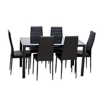 IDS Home 7 Piece Glass Dining Table and Chair Set for 6 Kitchen Dining Room Furniture Rust Resistant...