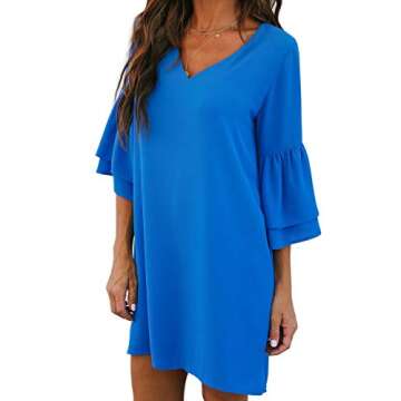 BELONGSCI Women's 2023 Summer Dress Sweet & Cute V-Neck Bell Sleeve Shift Dress Mini Dress, Perfect ...