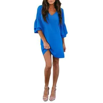 BELONGSCI Women's 2023 Summer Dress Sweet & Cute V-Neck Bell Sleeve Shift Dress Mini Dress, Perfect for Wedding or Graduation